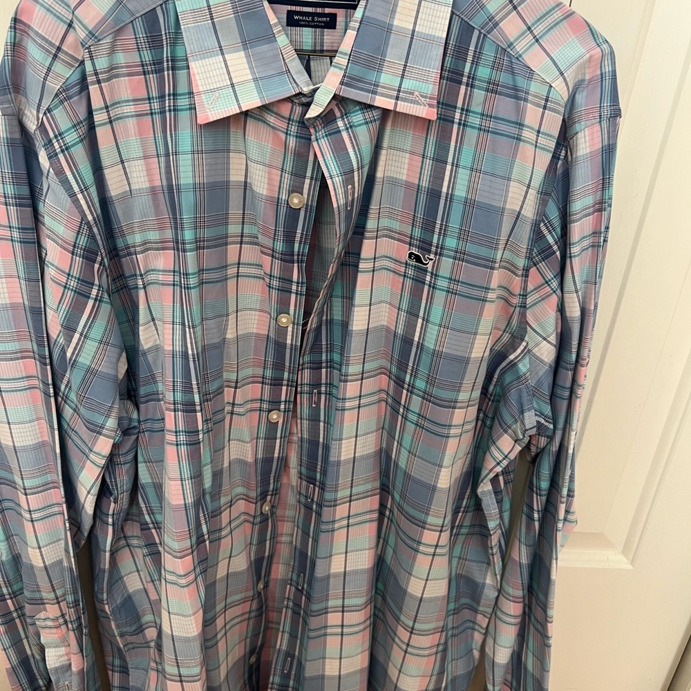 Vineyard Vines Men's Casual Plaid Shirt - Blue and Pink